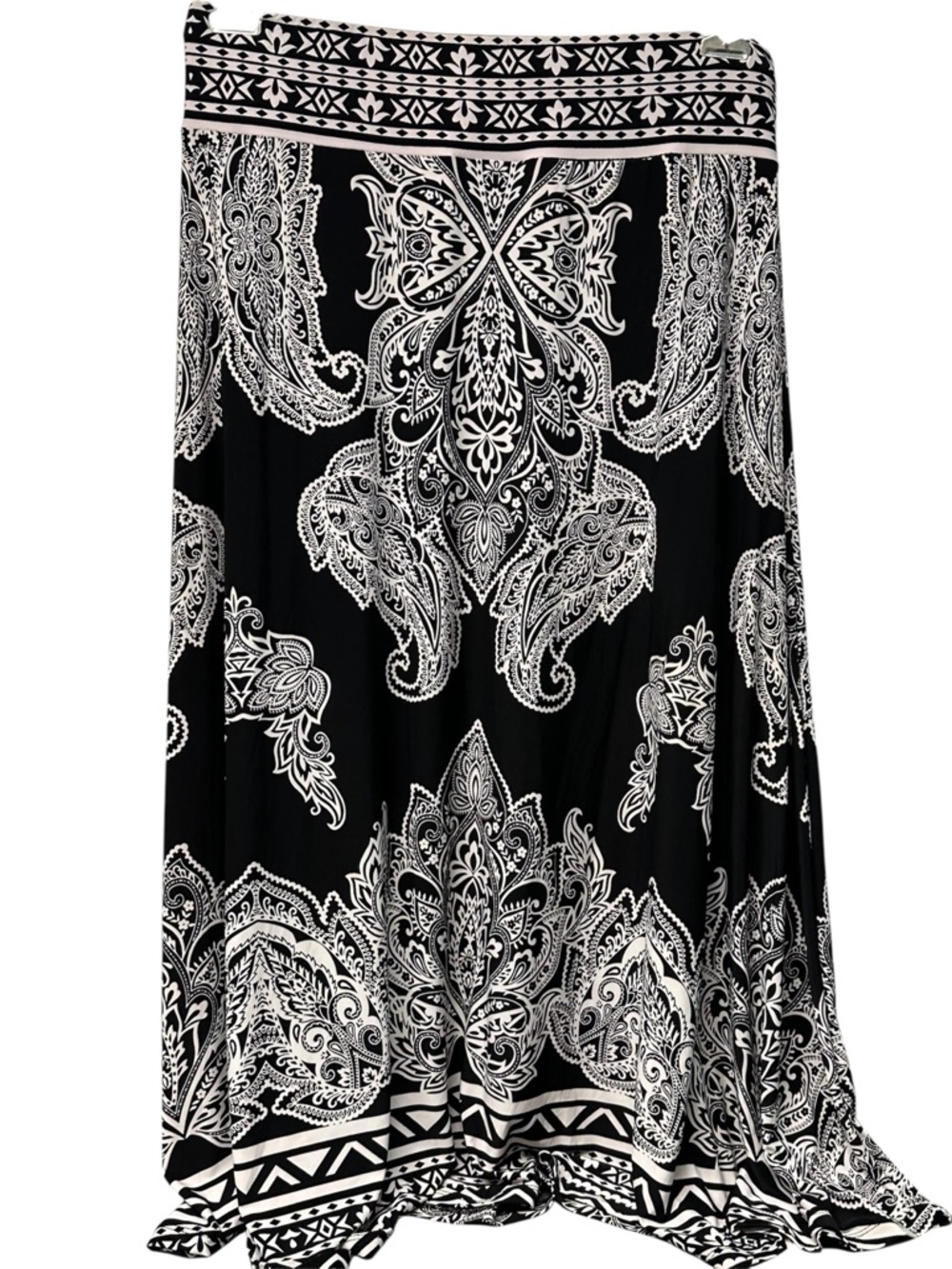 INC International Concepts Black and White Paisley-Print Maxi Skirt L